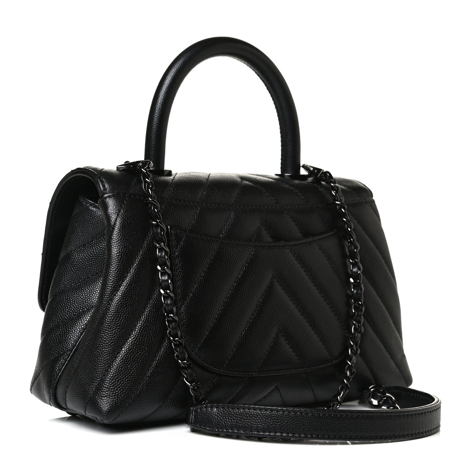Chanel Caviar Chevron Quilted Mini Coco Handle Flap So Black 3 of 14