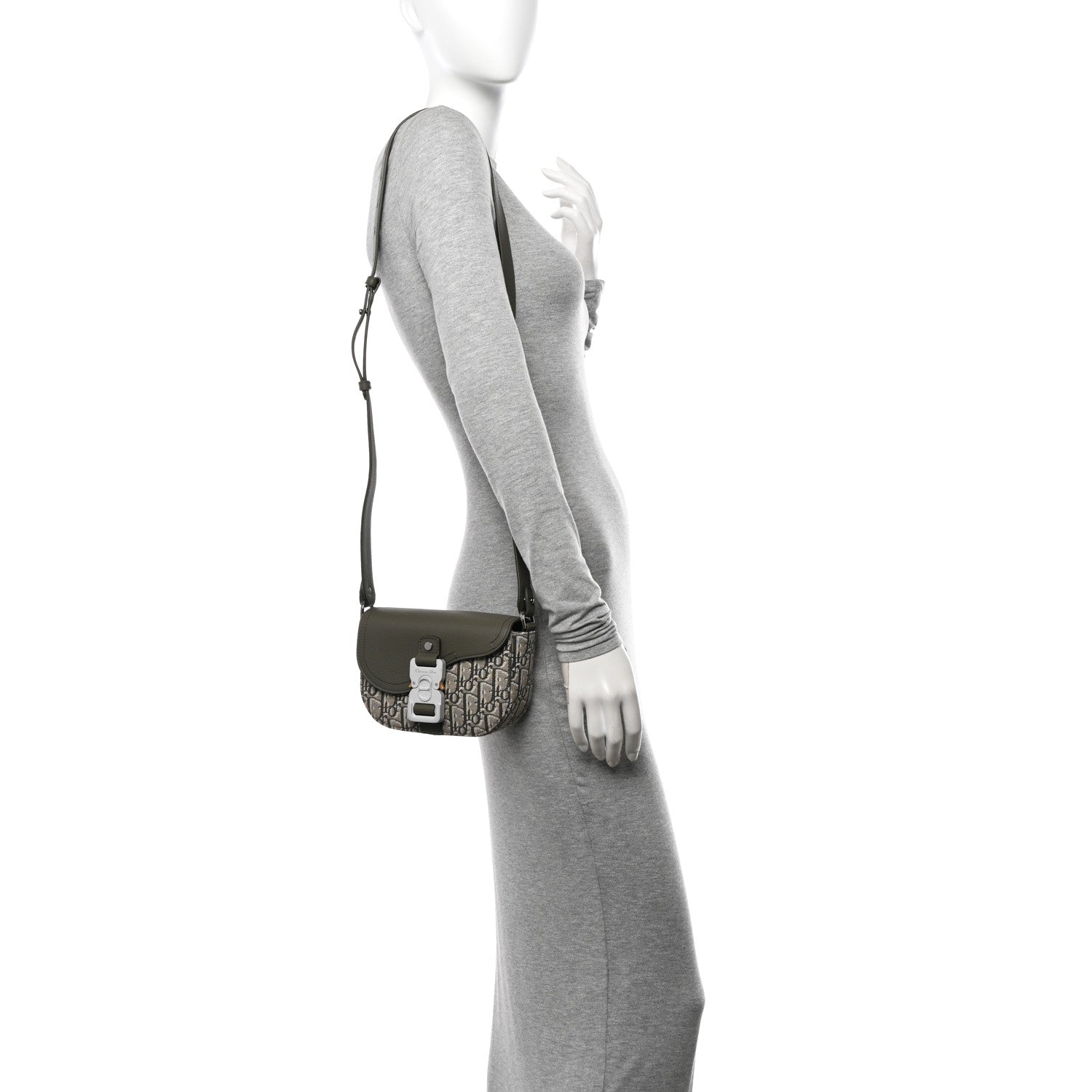 Christian Dior Oblique Jacquard Grained Calfskin Mini Saddle Messenger Bag With Flap Green 2 of 10