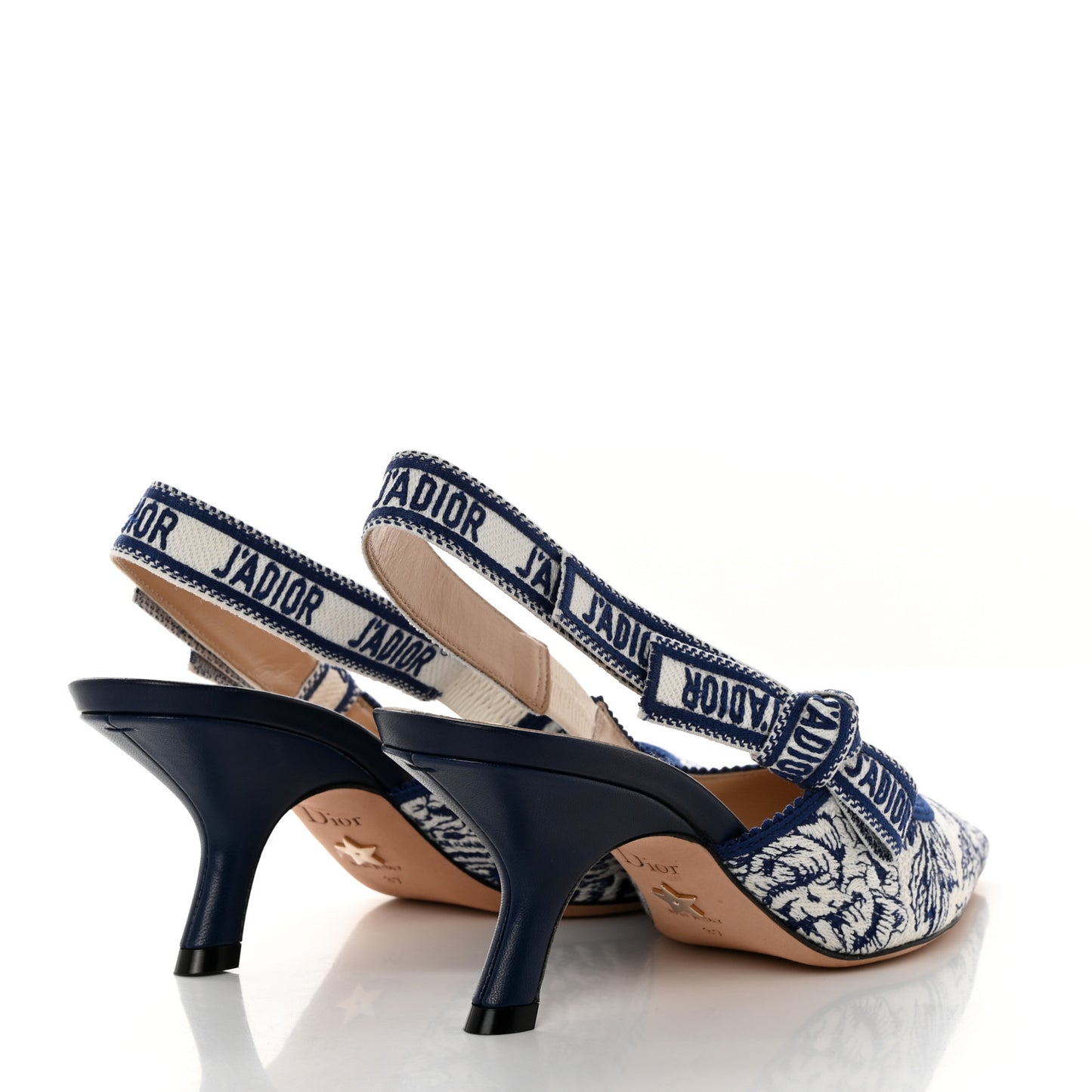 Toile de Jouy Ribbon Embroidered Jardin d'Hiver J'Adior Slingback 65mm Pumps 37 White Blue