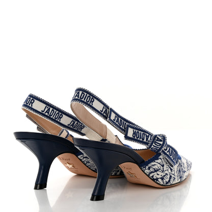 Christian Dior Toile de Jouy Ribbon Embroidered Jardin d'Hiver J'Adior Slingback 65mm Pumps 37 White Blue 4 of 11