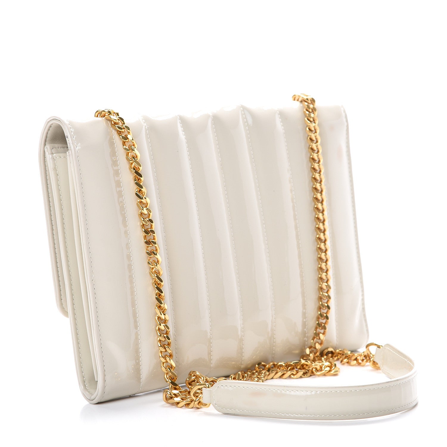 Saint Laurent Patent Calfskin Matelasse Monogram Vicky Chain Wallet Off White 2 of 13