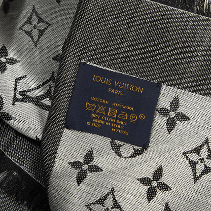 Louis Vuitton Wool Silk Monogram Denim Shawl Black 3 of 3