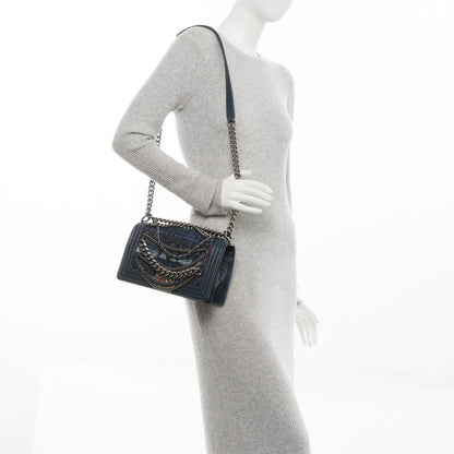 Chanel Lambskin Denim Tweed Medium Enchained Boy Flap Navy Blue 2 of 7