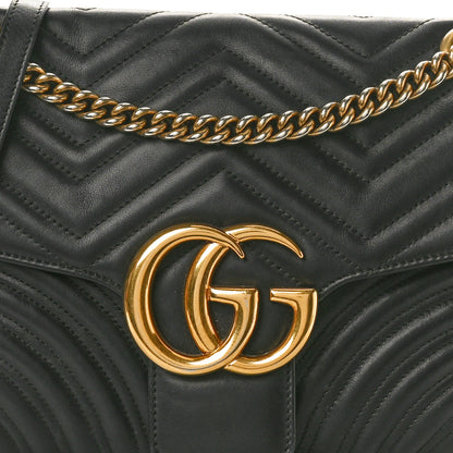 Gucci Calfskin Matelasse Medium GG Marmont Shoulder Bag Black 8 of 17