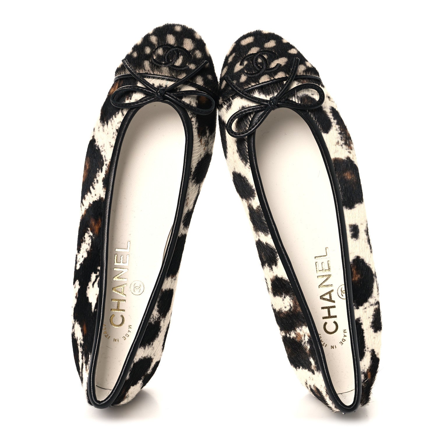 Chanel Pony Hair Calfskin Cap Toe CC Ballerina Flats 36 White Brown Black 2 of 10