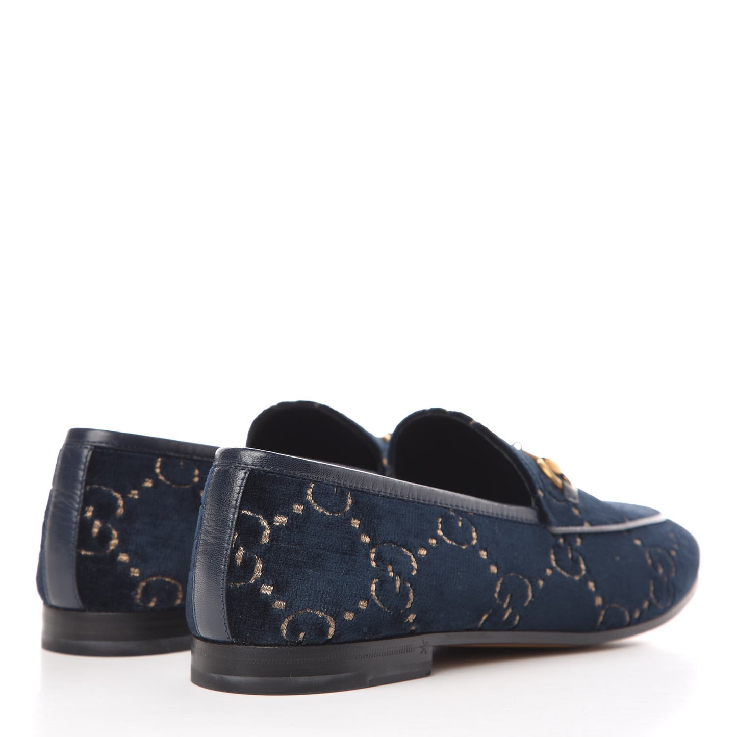 Velvet GG Monogram Horsebit Womens Jordaan Loafers 39.5 Blue Beige