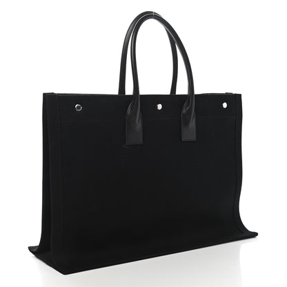 Saint Laurent Linen Calfskin Rive Gauche Tote Black 3 of 8