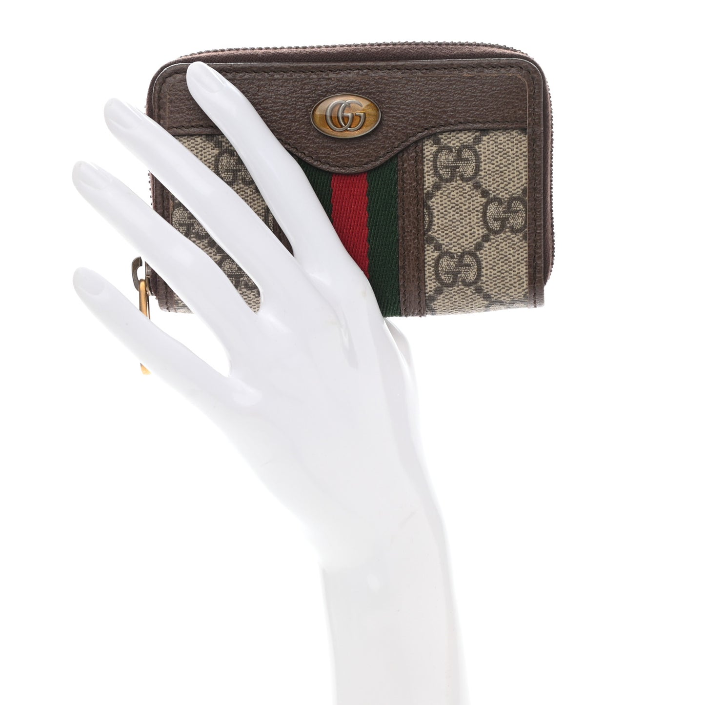 GG Supreme Web Ophidia Zip Around Card Case Brown