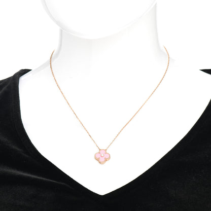 Van Cleef & Arpels 18K Rose Gold Diamond Pink Porcelain Vintage Alhambra Pendant Necklace 2 of 5