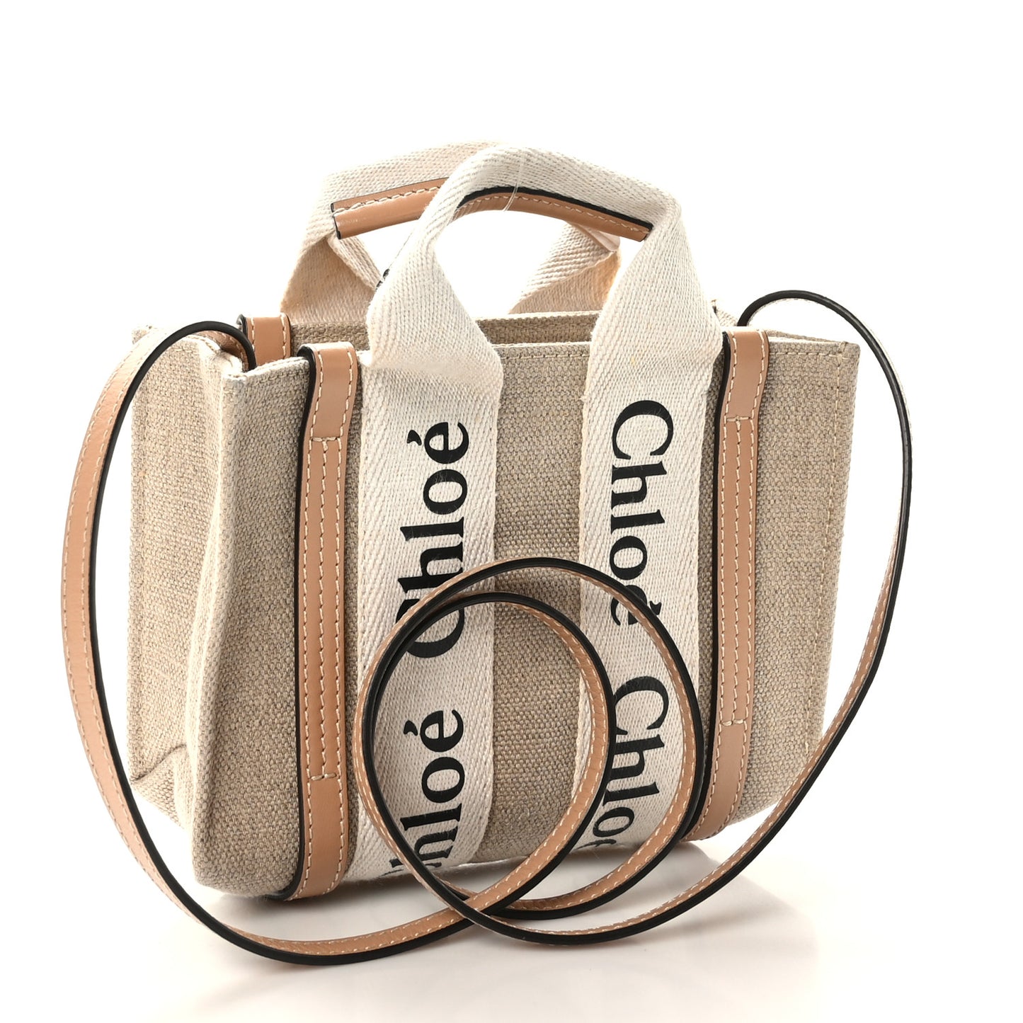 Cotton Calfskin Mini Woody Ribbon Tote White Light Brown