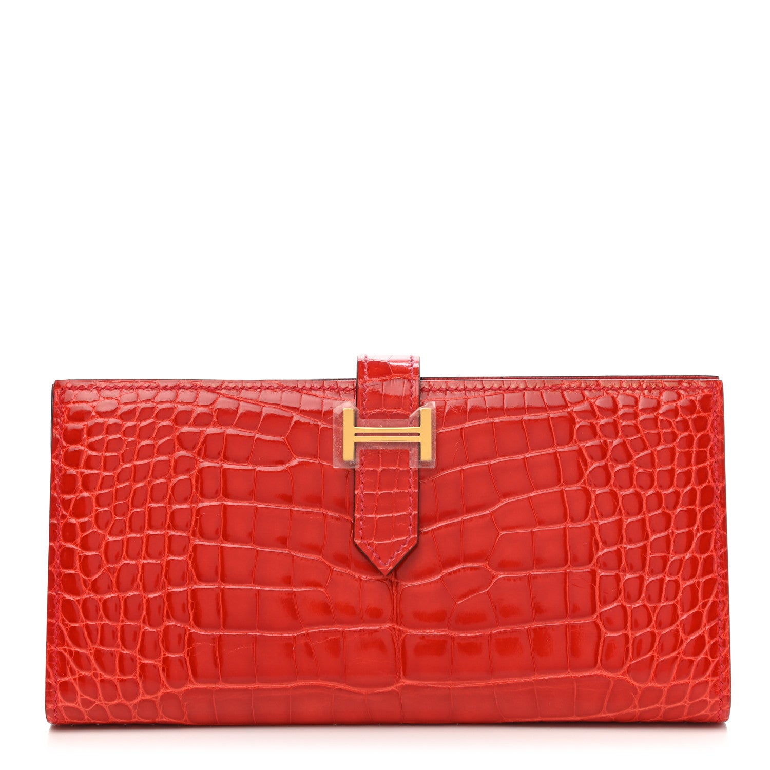 Hermes Shiny Alligator Bearn Wallet Geranium 1 of 7