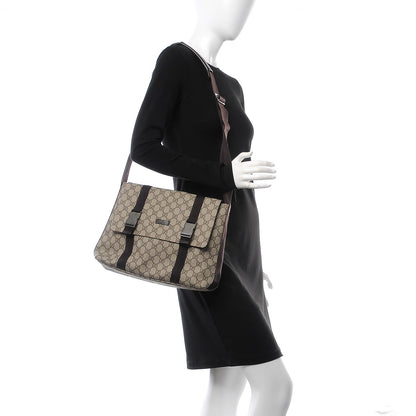 Gucci GG Plus Monogram Large Double Buckle Flap Messenger Bag Beige Dark Brown 2 of 13