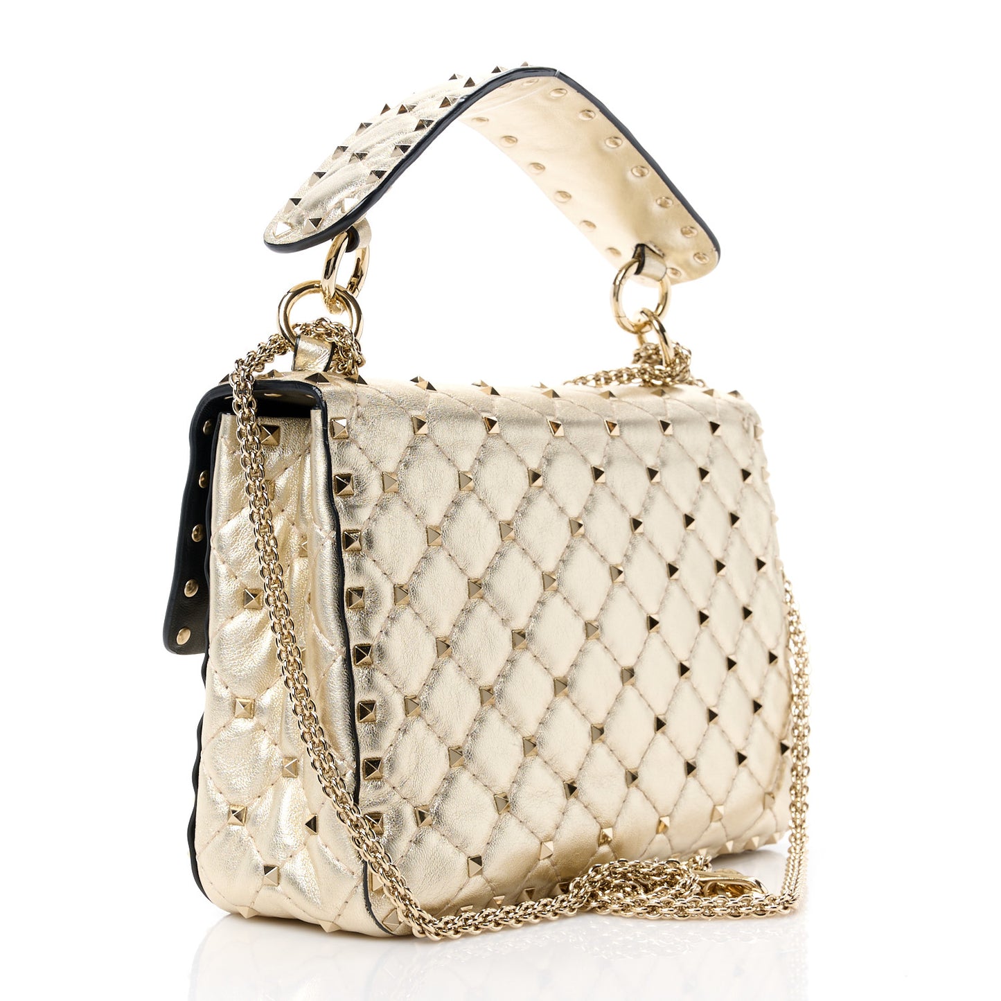 Metallic Wrinkled Lambskin Medium Rockstud Spike Shoulder Bag Mekong