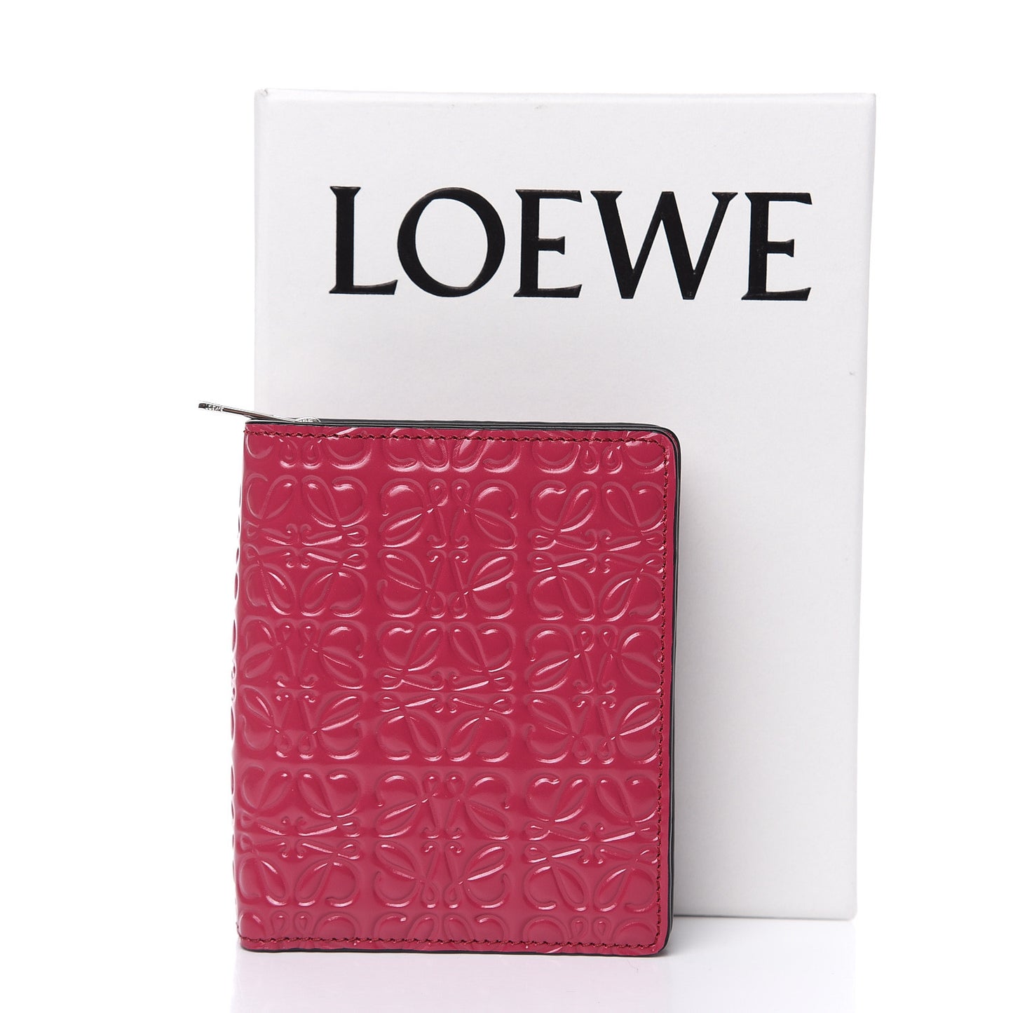 Calfskin Embossed Compact Zip Wallet Raspberry