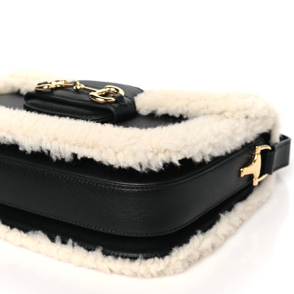 Gucci Sakai Be Green Calfskin Shearling Horsebit 1955 Shoulder Bag Black 10 of 10