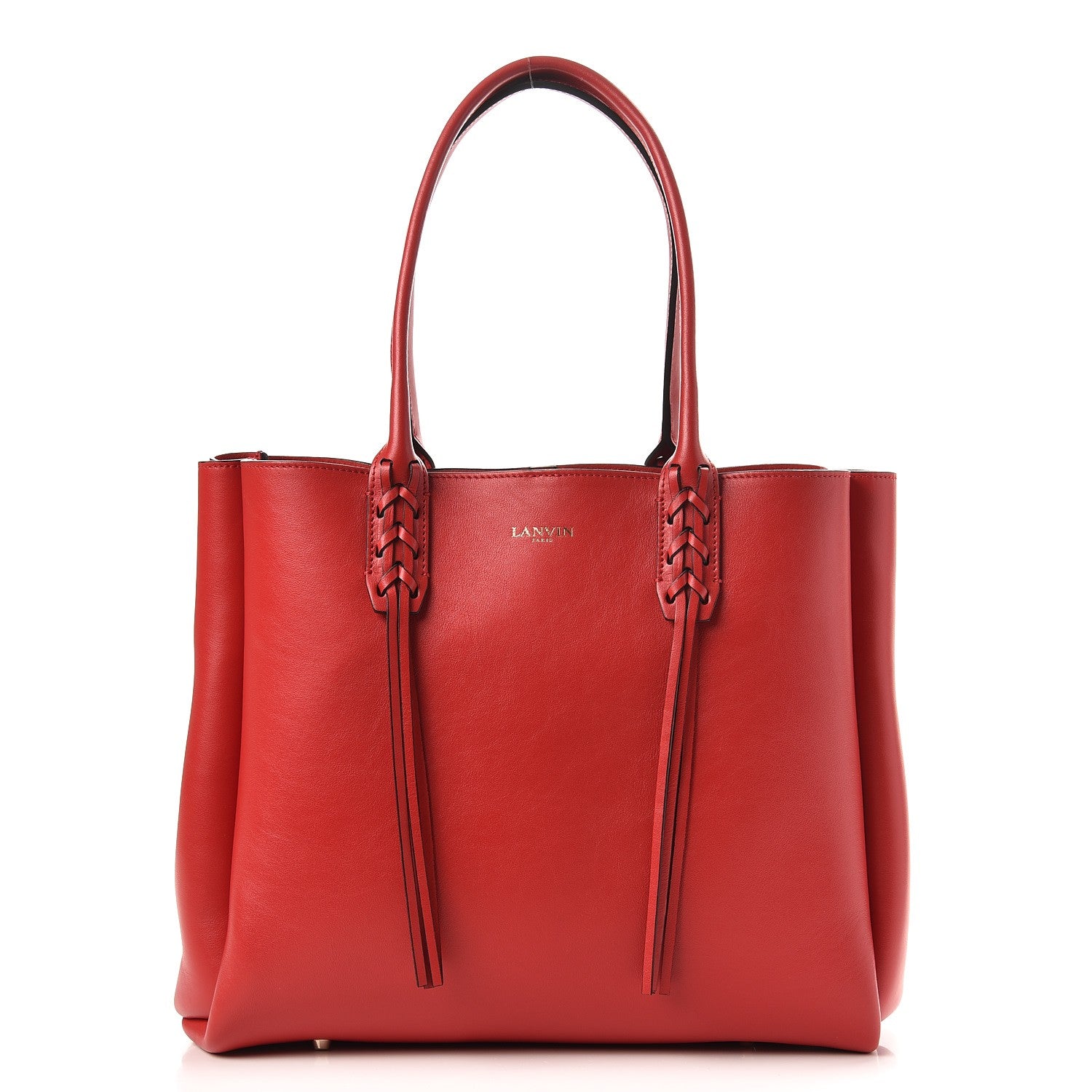 Lanvin Smooth Calfskin Small Fringe Shopper Tote Red 1 of 8