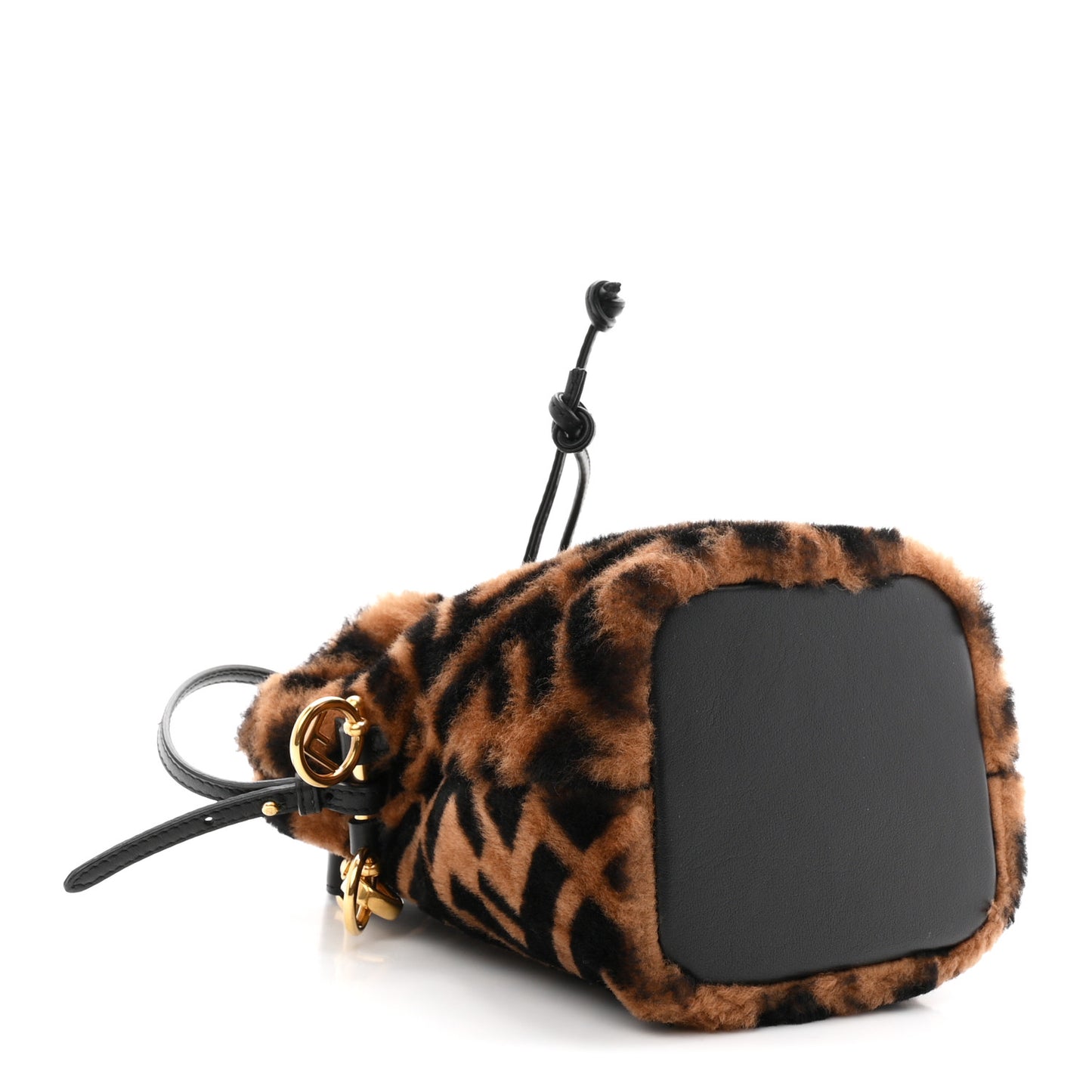 Shearling Vitello Dolce F is Fendi Macro FF 1974 Mini Mon Tresor Bucket Bag Tobacco Black