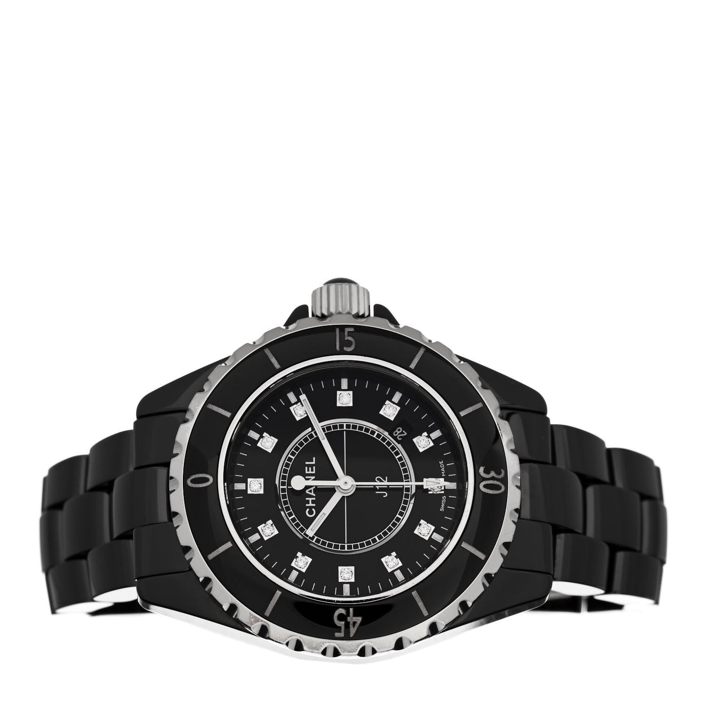 Stainless Steel Ceramic Diamond 33mm J12 Quartz Watch Black