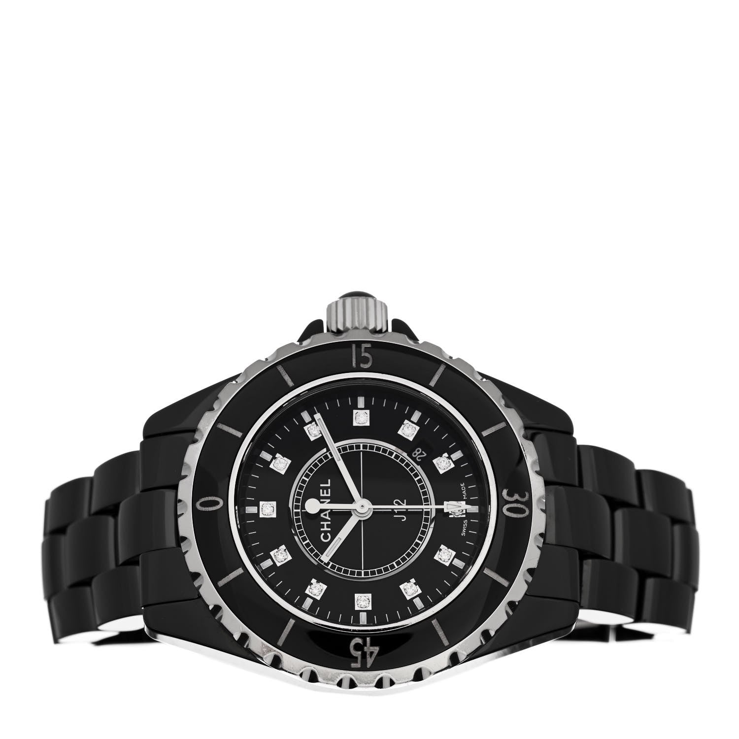 Chanel Stainless Steel Ceramic Diamond 33mm J12 Quartz Watch Black 2 of 5