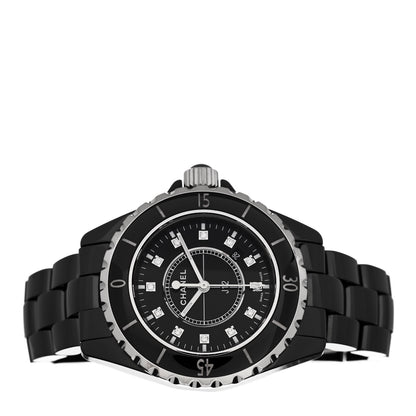 Chanel Stainless Steel Ceramic Diamond 33mm J12 Quartz Watch Black 2 of 5