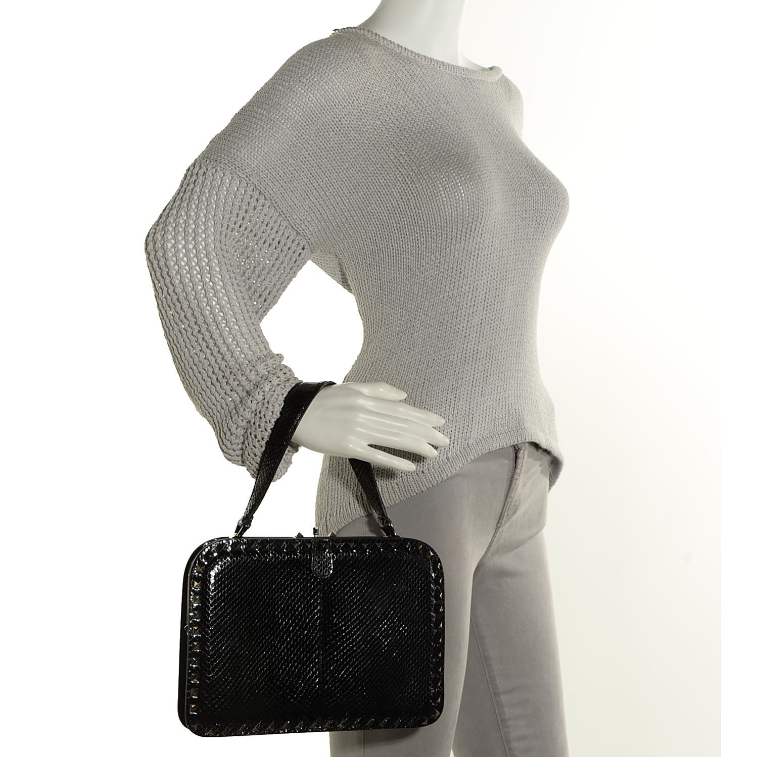 Valentino Garavani Python Mini Rockstud Frame Bag Black 4 of 8