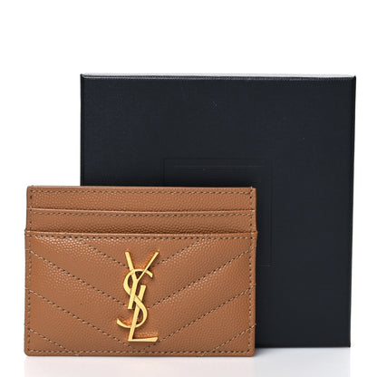 Saint Laurent Grain De Poudre Matelasse Chevron Monogram Credit Card Case Natural Dark 11 of 11
