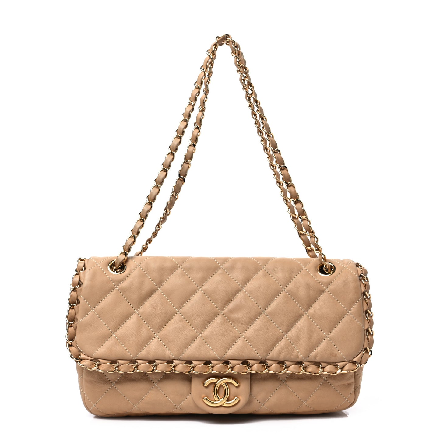 Calfskin Quilted Medium Chain Me Flap Light Beige
