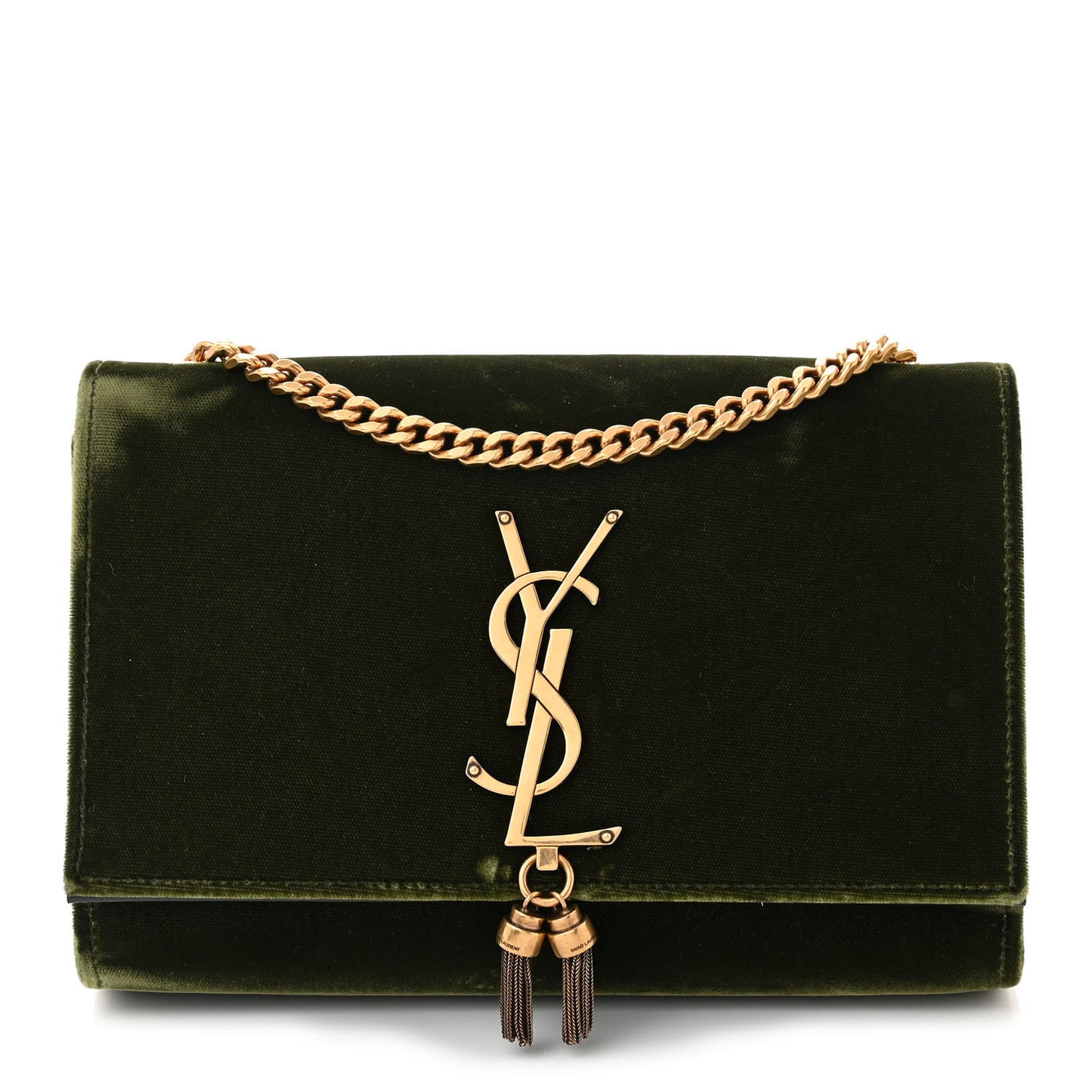 Velvet Monogram Small Kate Double Tassel Shoulder Bag Loden
