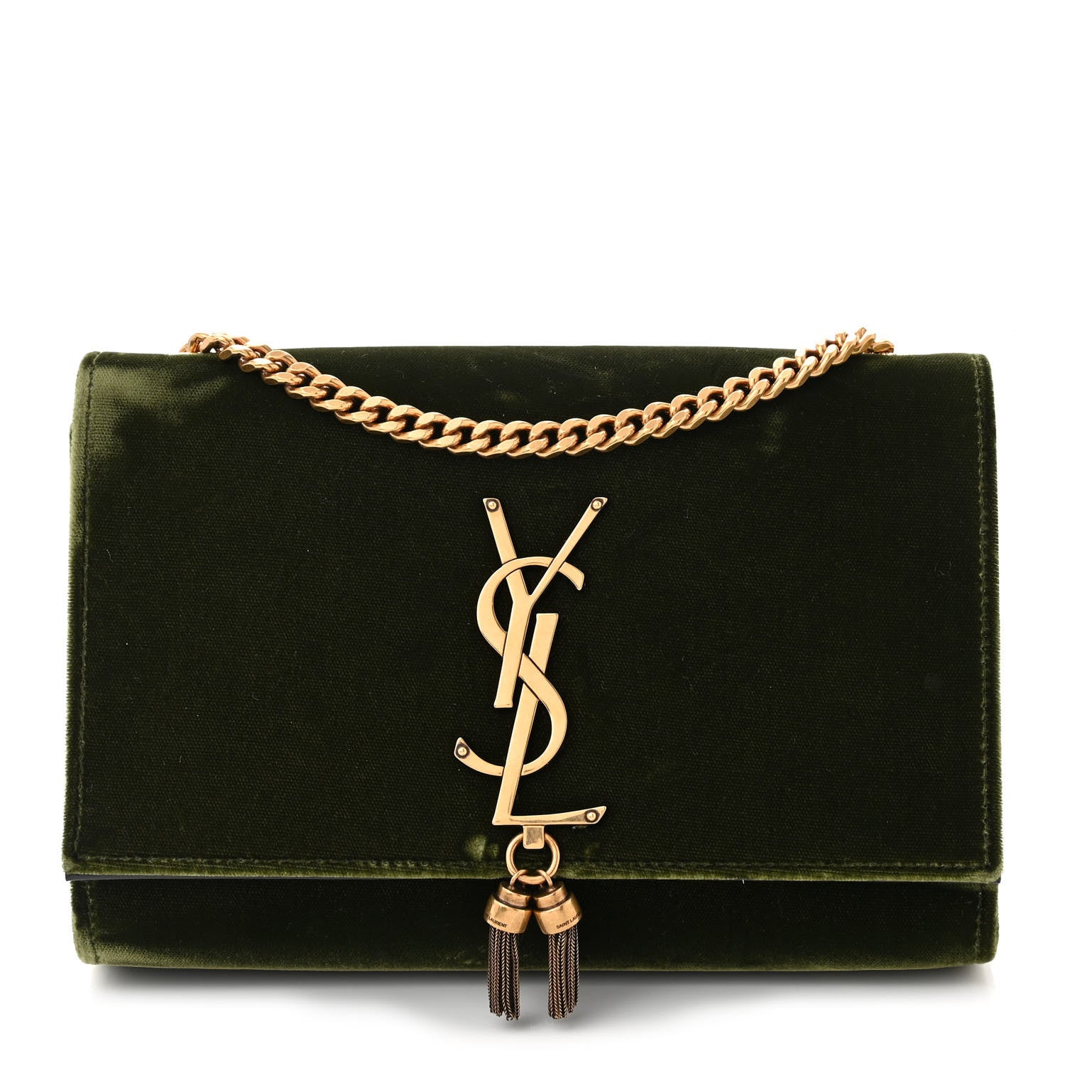 Saint Laurent Velvet Monogram Small Kate Double Tassel Shoulder Bag Loden 1 of 11