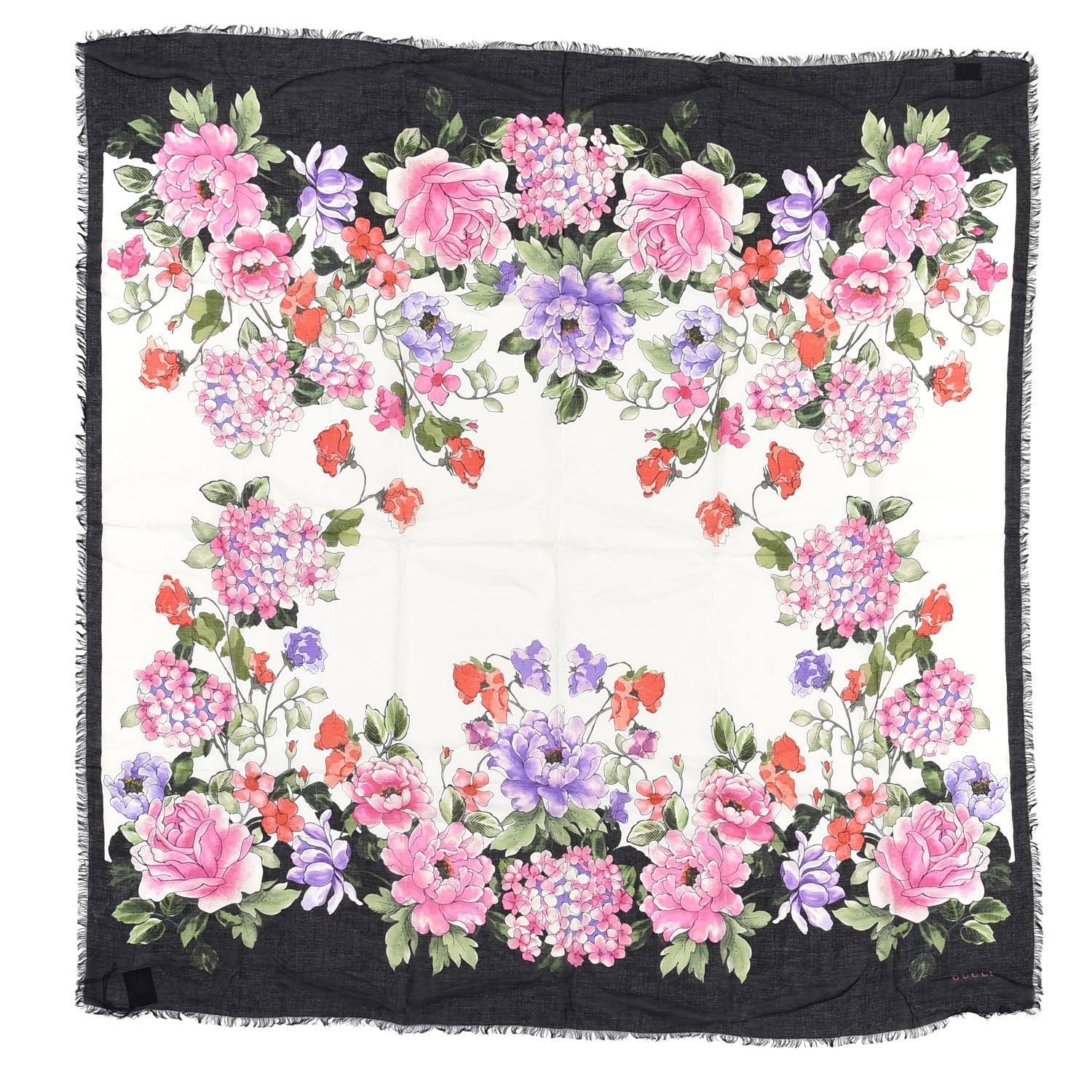 Gucci Silk Cashmere Hydrangea Square Scarf Black 1 of 5