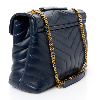 Saint Laurent Calfskin Y Quilted Monogram Medium Loulou Chain Satchel Deep Marine 3 of 11