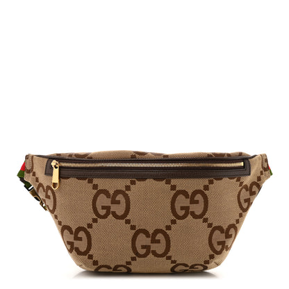Gucci Monogram Jumbo GG Textured Dollar Calfskin Web Belt Bag Camel Ebony New Acero 1 of 11