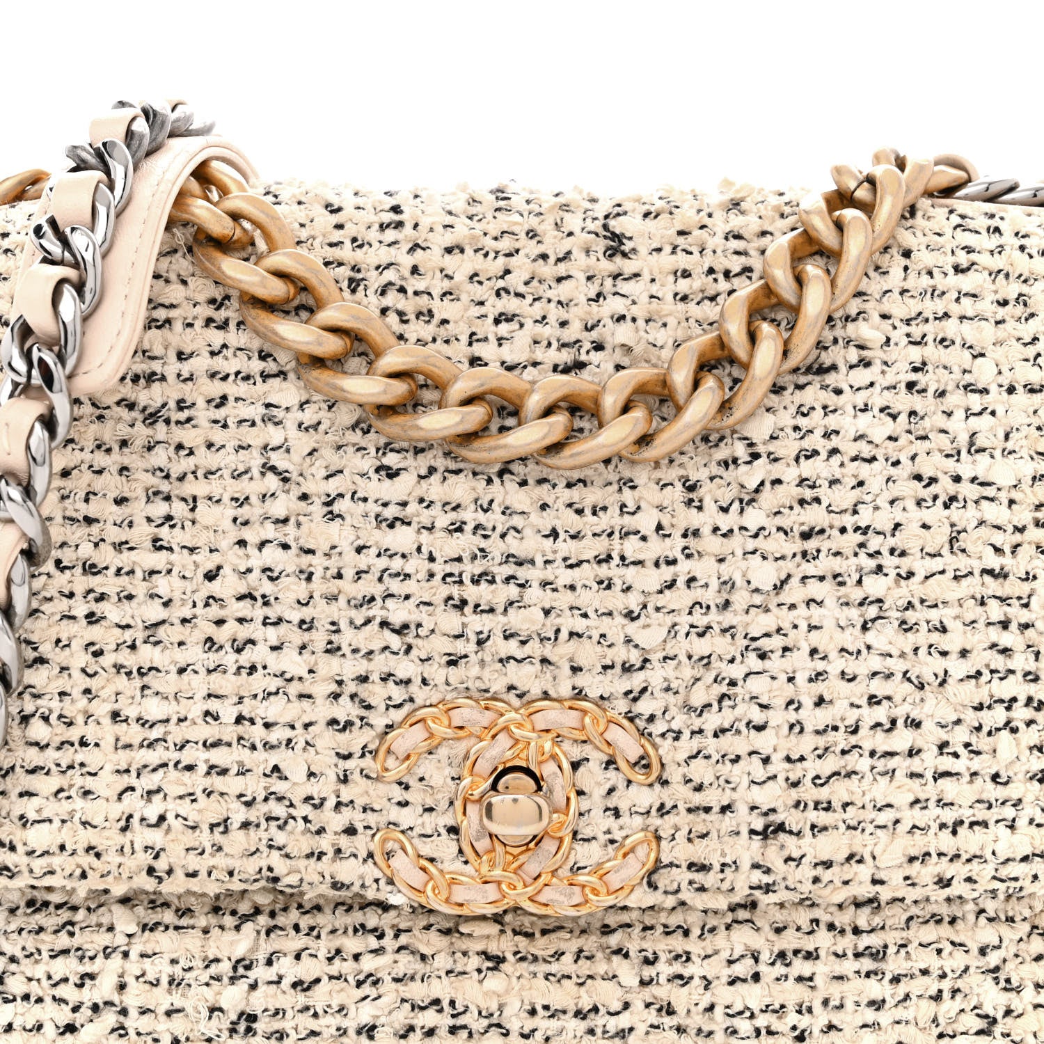 Chanel Tweed Quilted Medium Chanel 19 Flap Ecru Black 8 of 14