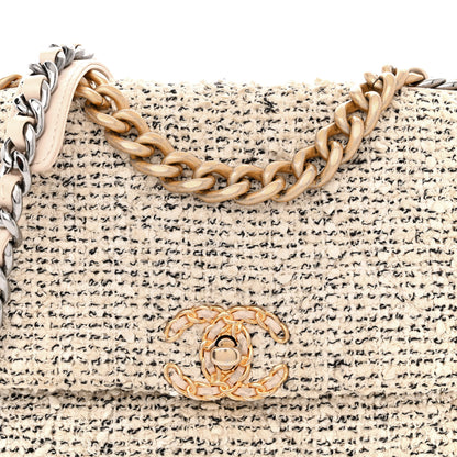 Chanel Tweed Quilted Medium Chanel 19 Flap Ecru Black 8 of 14