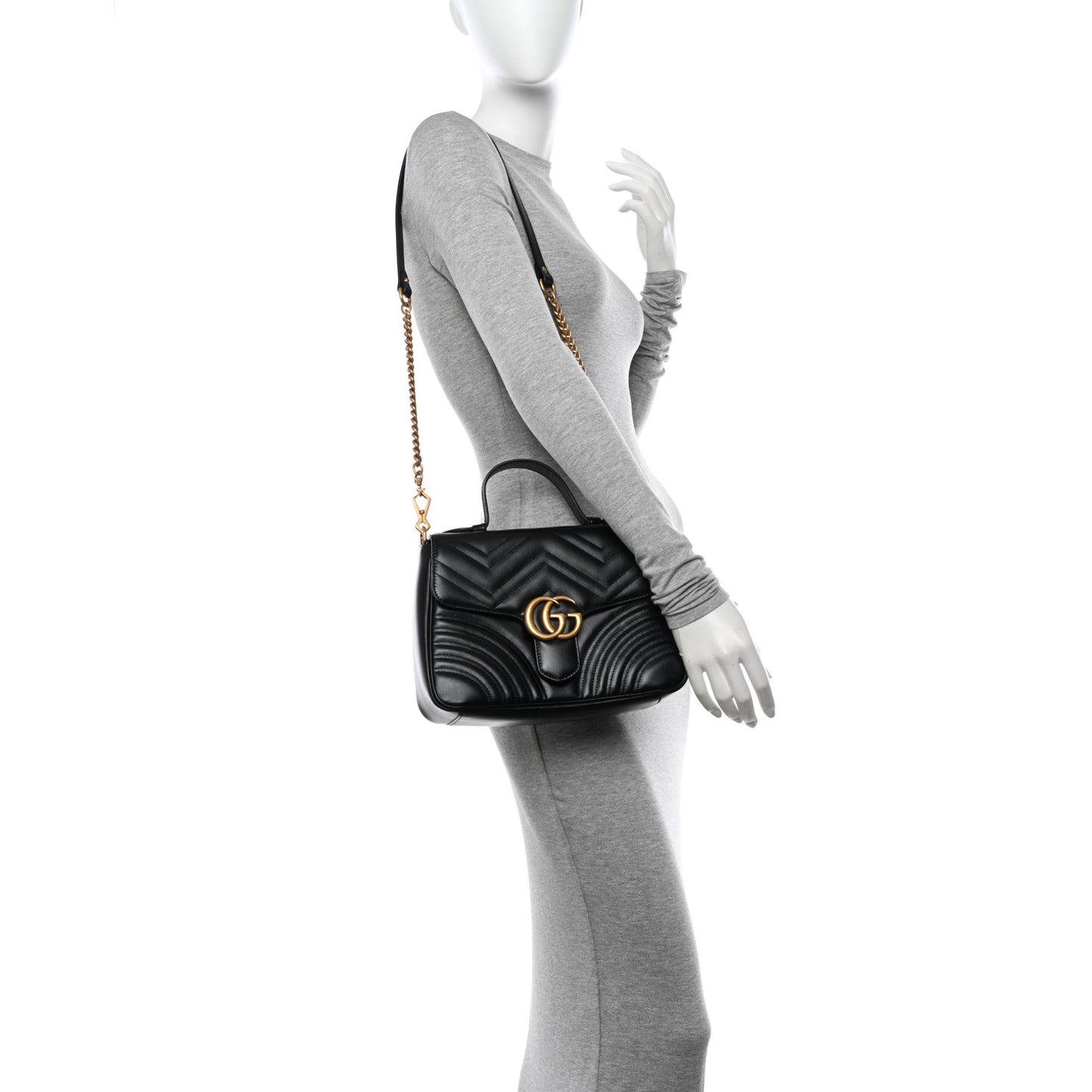 Calfskin Matelasse Small GG Marmont Top Handle Shoulder Bag Black