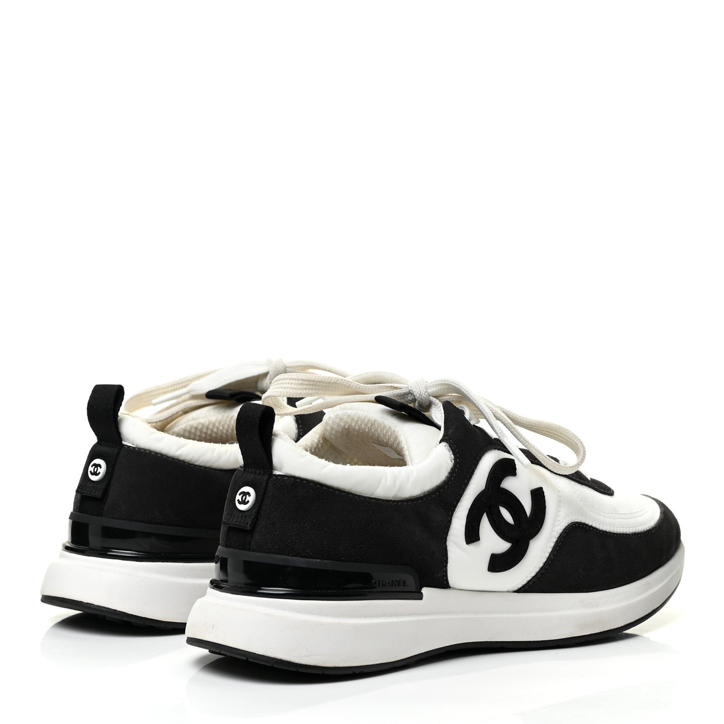 Nylon Suede Calfskin CC Sneakers 39.5 White Dark Grey