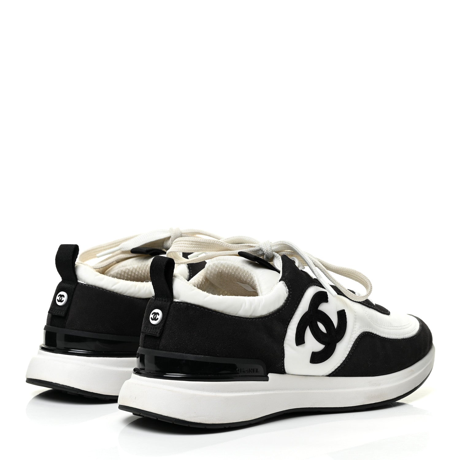 Chanel Nylon Suede Calfskin CC Sneakers 39.5 White Dark Grey 5 of 13
