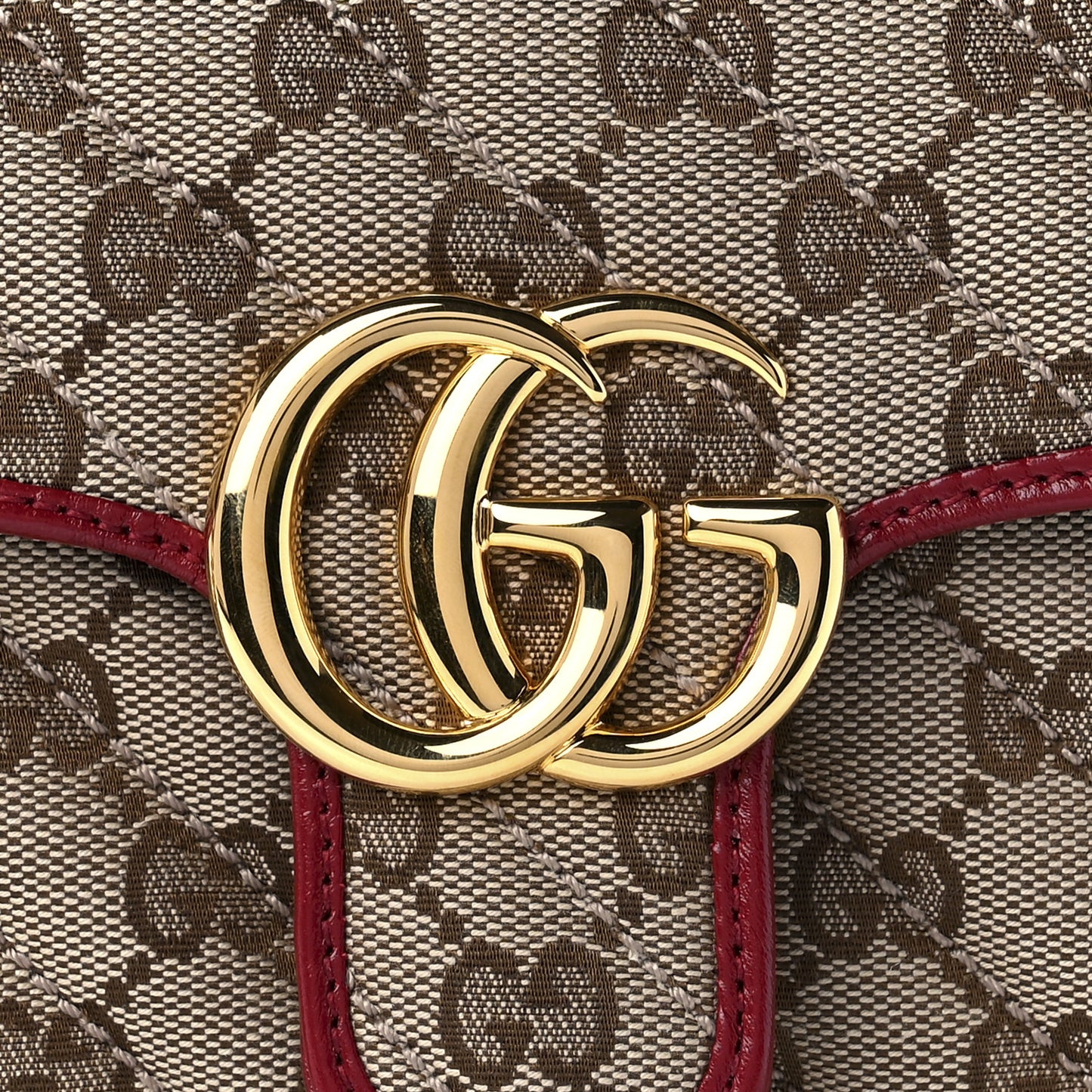Monogram Azalea Calfskin Matelasse Diagonal Mini GG Marmont Shoulder Bag Beige Ebony New Cherry Red