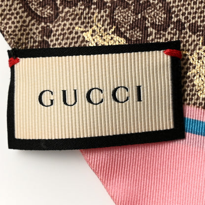 Gucci Silk Twill GG Monogram GG Bee Neck Bow Scarf Roseate Sky Blue 3 of 4