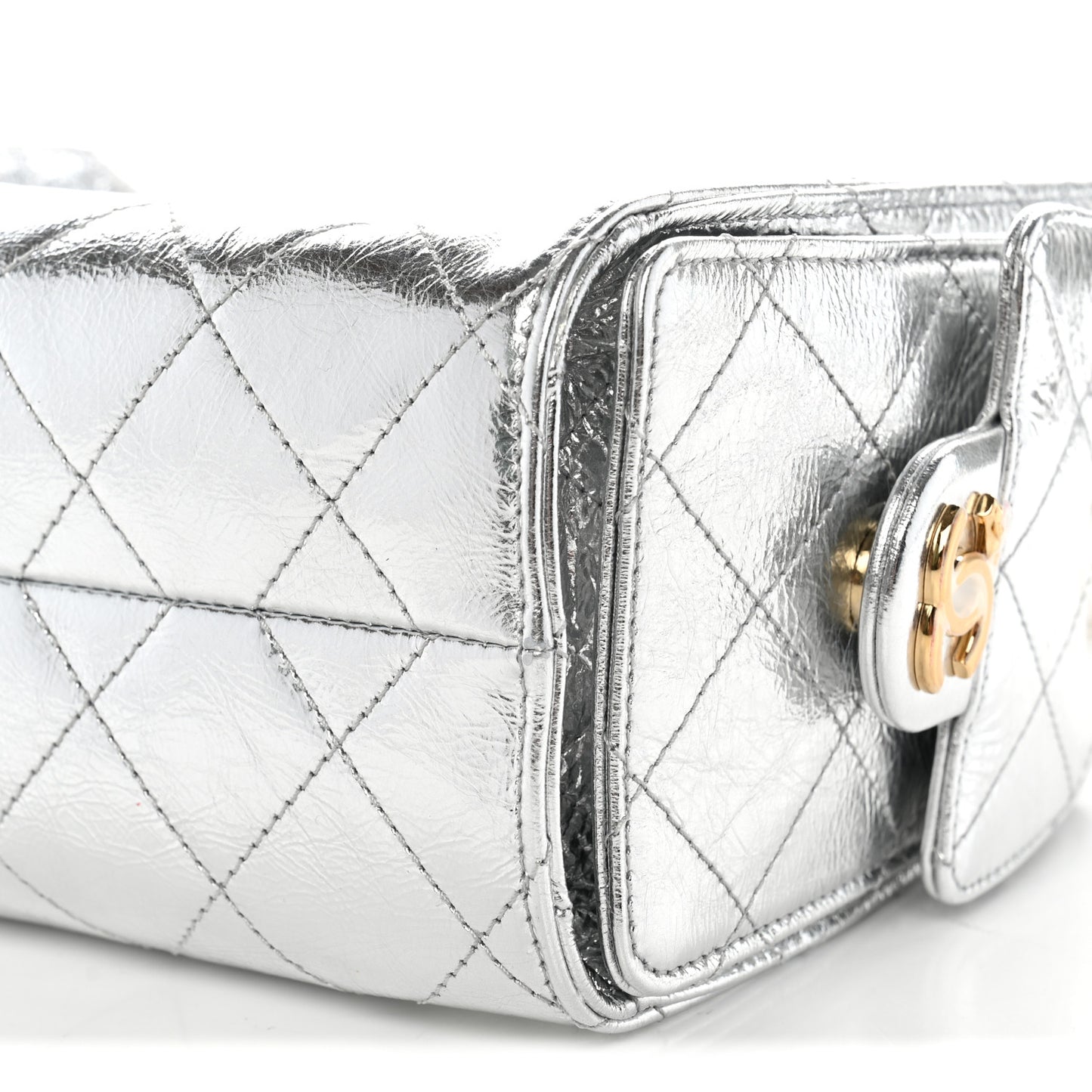Metallic Aged Calfskin Quilted Mini Chanel 25 Handbag Silver