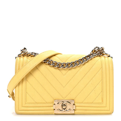 Chanel Caviar Chevron Quilted Medium Boy Flap Yellow 1 of 12