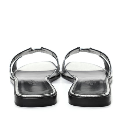 Hermes Metallic Epsom Oran Sandals 37 Gris Argente 7 of 10