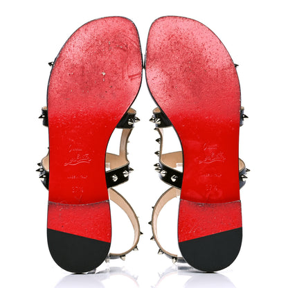 Christian Louboutin Jazz Calfskin Sexy Strapi Spiked Flat Sandals 37.5 Black Gold 4 of 5