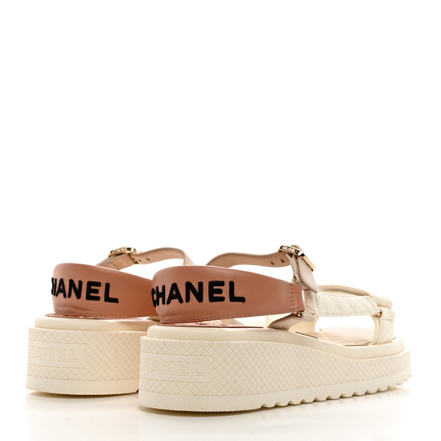 Chanel Lambskin Logo Platform Sandals 39.5 Beige Ivory White 4 of 9