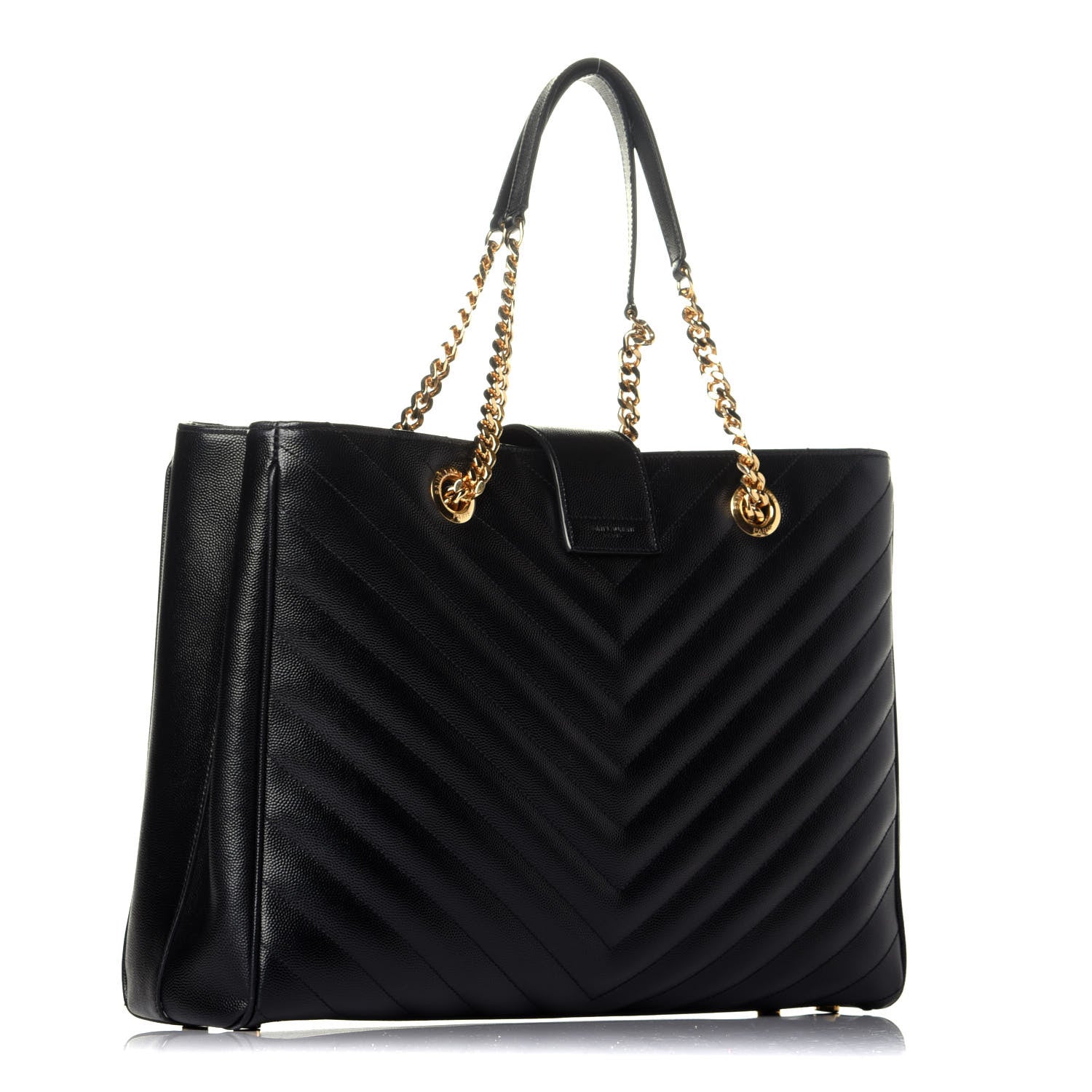 Saint Laurent Grain De Poudre Matelasse Chevron Monogram Shopping Bag Black 3 of 9