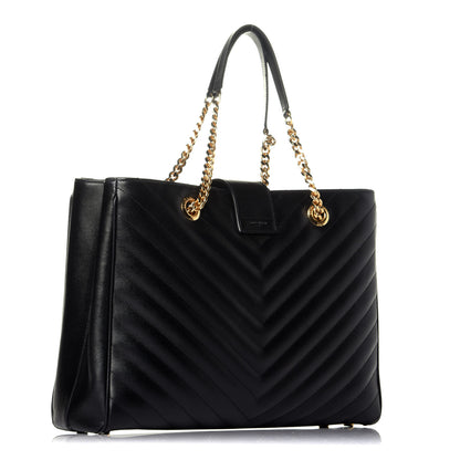 Saint Laurent Grain De Poudre Matelasse Chevron Monogram Shopping Bag Black 3 of 9
