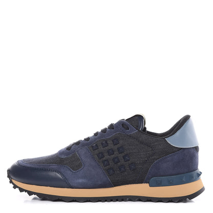 Valentino Garavani Denim Calfskin Suede Rockstud Sneakers 37.5 Deep Denim 1 of 9