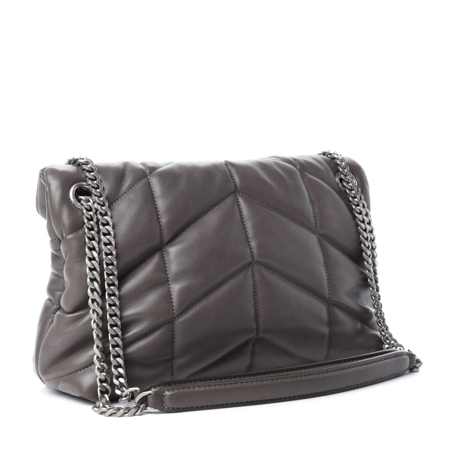Saint Laurent Lambskin Quilted Small Loulou Puffer Monogram Chain Satchel Concrete 3 of 14