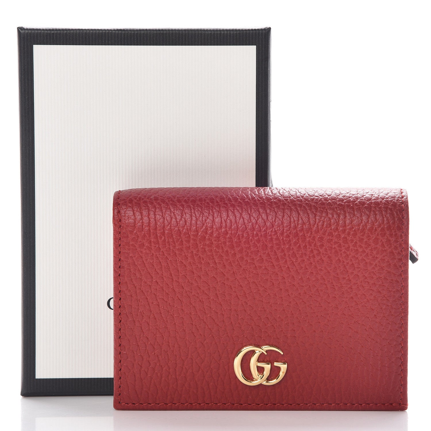 Gucci Pebbled Calfskin GG Marmont Card Case Hibiscus Red 7 of 7