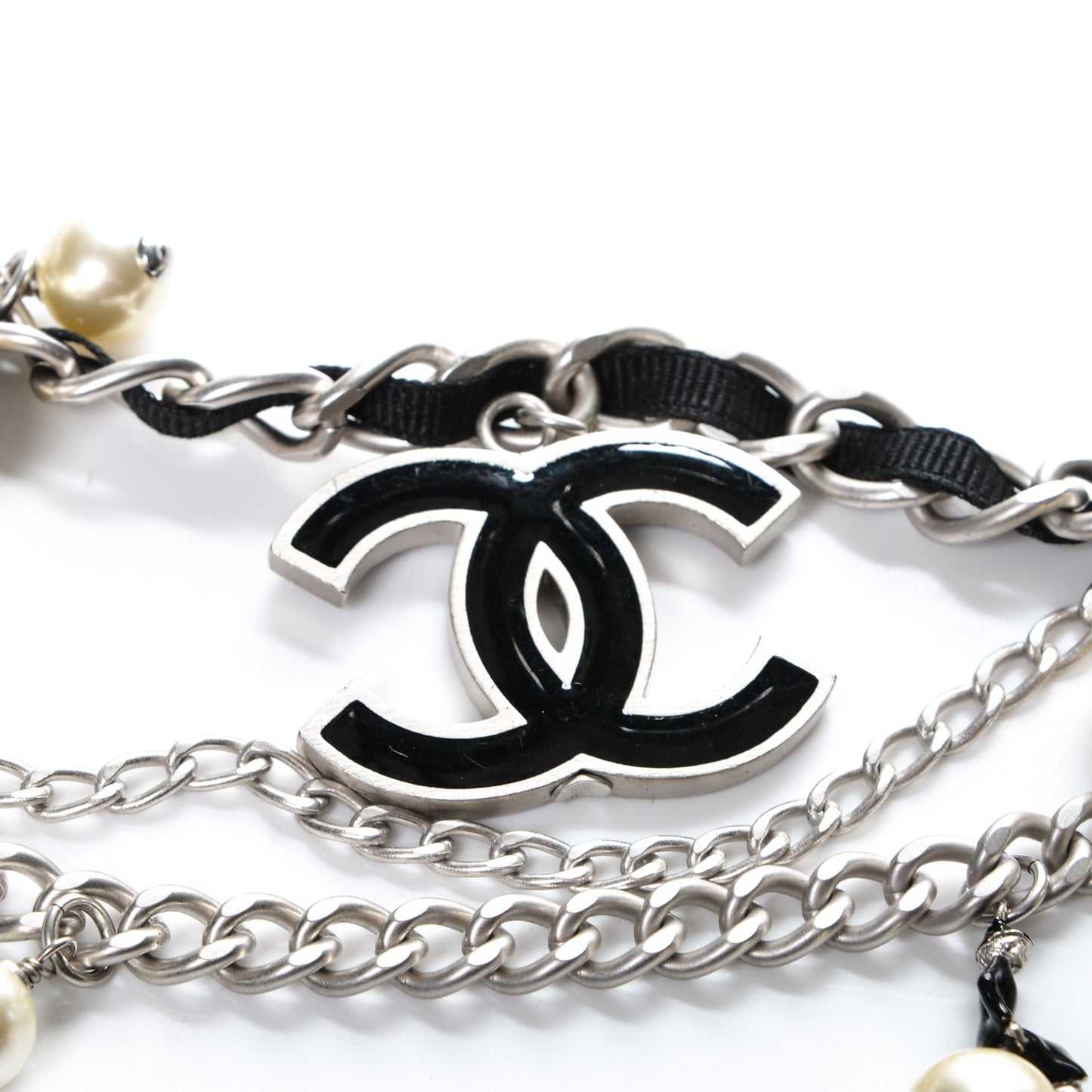Pearl Enamel CC Chain Belt 80 Silver
